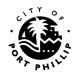 Logo of the City of Port Phillip featuring a stylized palm tree, waves, and city skyline within a circular border with the text