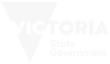 Logo featuring a stylized map of Victoria in white with the text