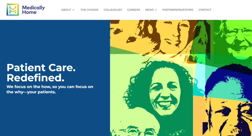 AI for SMEs: Key Adoption Trends and Practical Case Studies 2 A stylized, colorful collage of smiling faces is on the right side of the image. On the left, a blue background features white text: "Patient Care Redefined for 2024. We explore AI adoption trends to focus on how, so you can focus on why—your patients. | Ven Agency